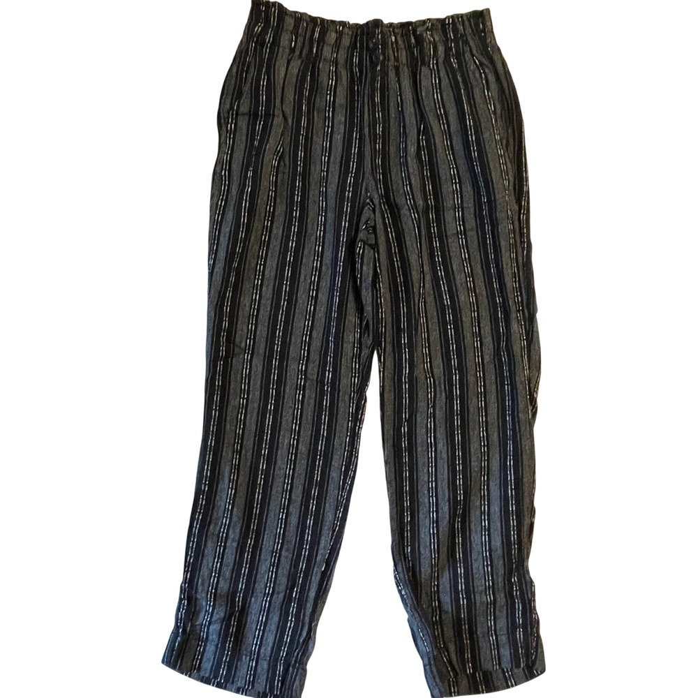 Briggs Womens Size Medium Linen Blend Striped Pull On Pants Black Casual‎